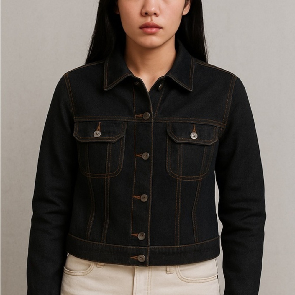 Y2K Crest Black Jean Jacket Classic Denim Style (D4)